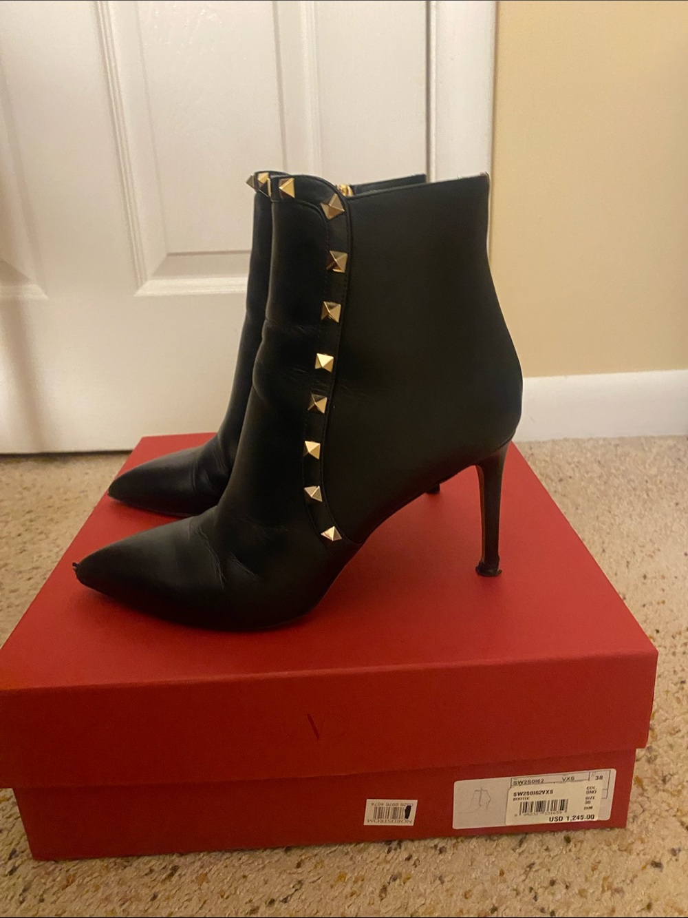 Black Studded Pointed-Toe Ankle Boots